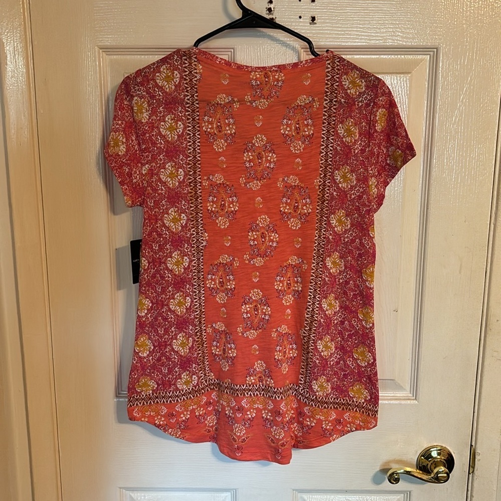 NWT Womens Lucky Brand Boho Top S MSRP $39.50 Coral Multi - Picture 9 of 9